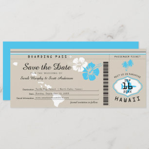 Hawaii Boarding Pass Tand and Blue Save Date Inbjudningar