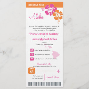 Hawaii Bröllop Boarding Pass Inbjudningar