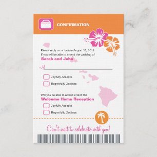 Hawaii Bröllop RSVP Bekräftelse Ombordstigningskor Inbjudningar