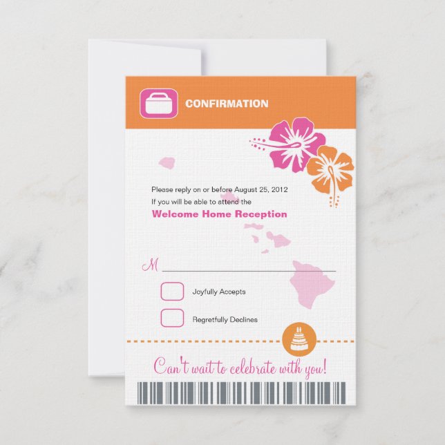 Hawaii Bröllop RSVP-bekräftelse Ombordstigningskor OSA Kort (Framsida)