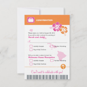 Hawaii Bröllop RSVP-bekräftelse Ombordstigningskor OSA Kort