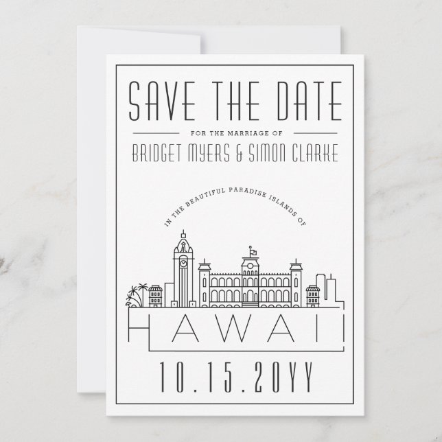 Hawaii Bröllop Stiliserad Siluett Save the Date Inbjudningar (Framsida)