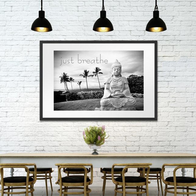 Hawaii Buddha Black White Photo Just Breathe Poster (Skapare uppladdad)