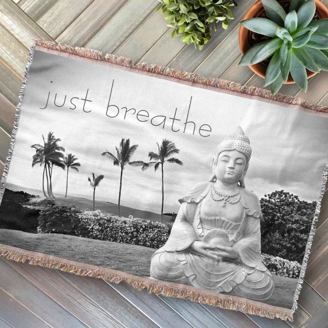 Hawaii Buddha Black White Photo Just Breathe Quote Filt (Skapare uppladdad)
