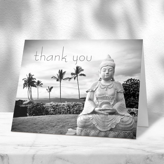 Hawaii Buddha Black White Photo Modern Typography Tack Kort (Skapare uppladdad)