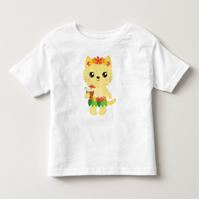 Hawaii Cat, Cute Cat, Gult Cat, Flowers, Luau T Shirt (Framsida)