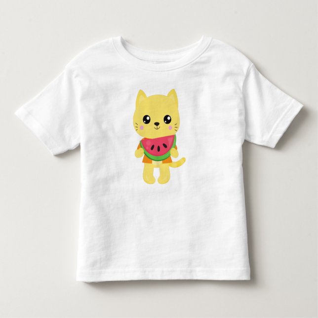 Hawaii Cat, Cute Cat, Gult Cat, Watermelon, Luau T Shirt (Framsida)