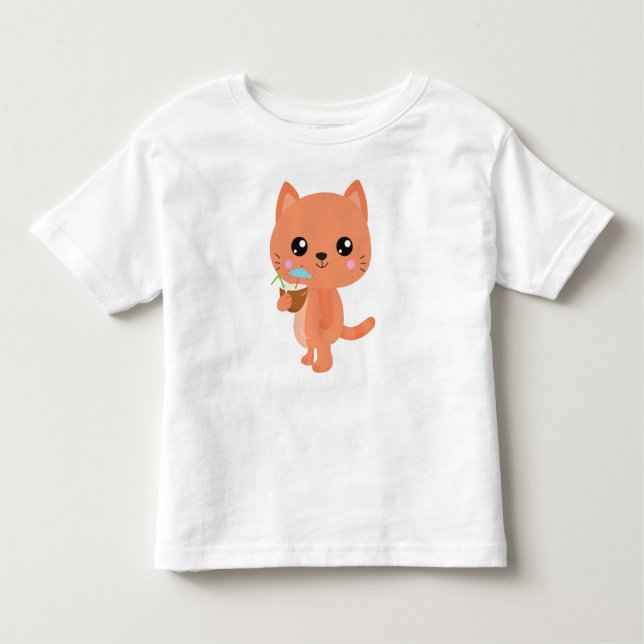 Hawaii Cat, Cute Cat, Orange Cat, Cocktail, Luau T Shirt (Framsida)