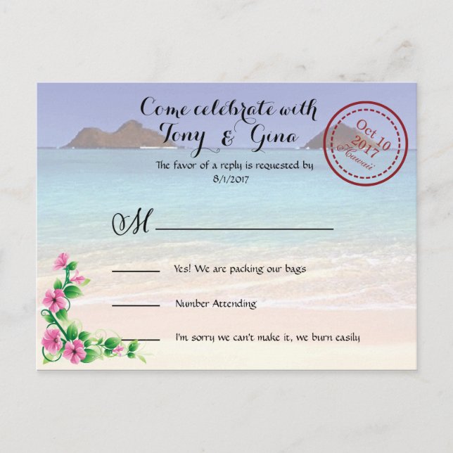 Hawaii Destination Wedding OSA Postcard Inbjudan Vykort (Framsida)