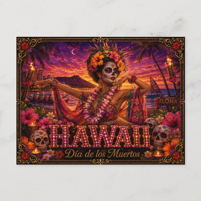 Hawaii Día de los Muertos Retro Vykort (Framsida)