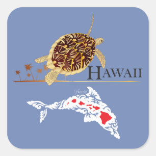 Hawaii Dolphins Turtle Fyrkantigt Klistermärke