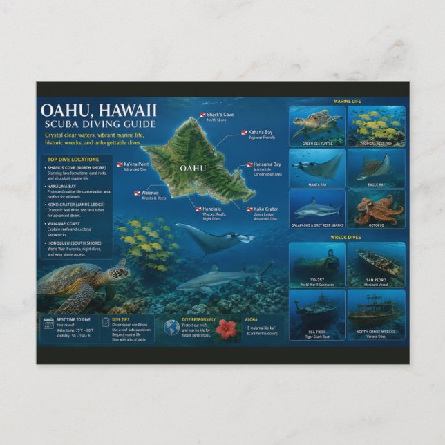 Hawaii Dykplatser Vykort (Framsida)