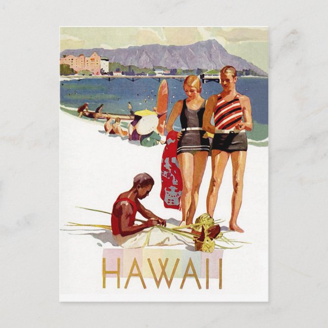 Hawaii, ett par på semester i kusten vykort (Framsida)