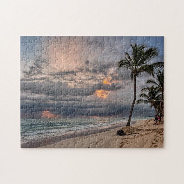 Hawaii Exotic Beach Handflatan Träd & Sunrise Pussel (Horisontell)