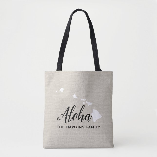 Hawaii Family Monogram State Tote Bag Tygkasse (Framsida)