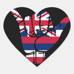 Hawaii Flagga Shaka-tecken Hjärtformat Klistermärke