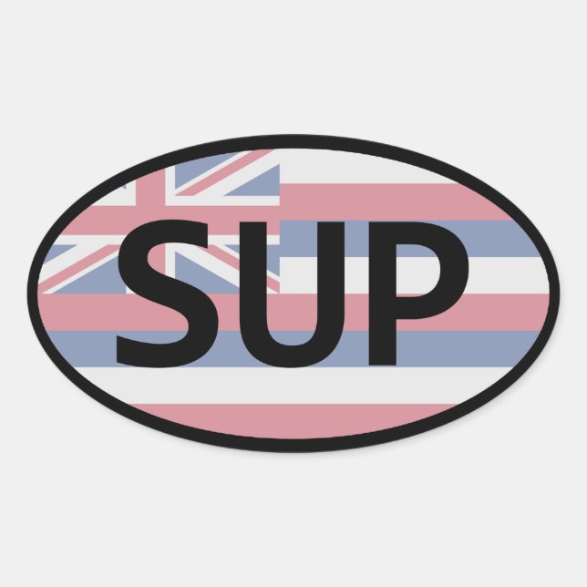 Hawaii Flagga Standup Paddling Ovalt Klistermärke (Framsida)