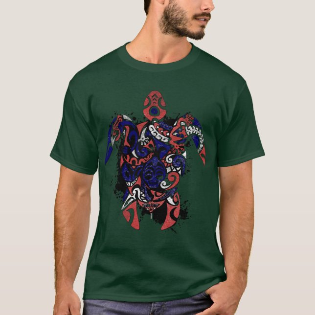 Hawaii Flagga Turtle Art Design T Shirt (Framsida)