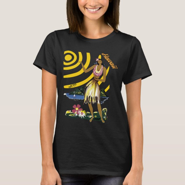 Hawaii Flicka Hula Retro Resa T-Shirt (Framsida)