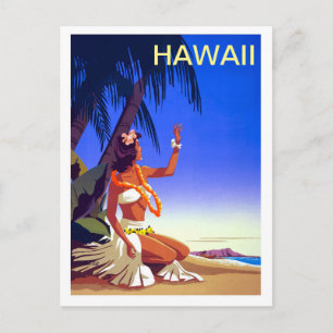 Hawaii, flicka på tropisk ö, vintage resa vykort