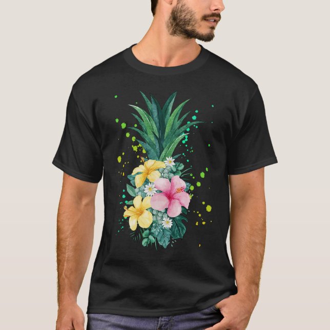 Hawaii Flower Pineapple Art Vacacaceae T Shirt (Framsida)