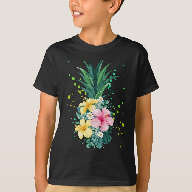 Hawaii Flower Pineapple Art Vacacaceae T Shirt (Framsida)