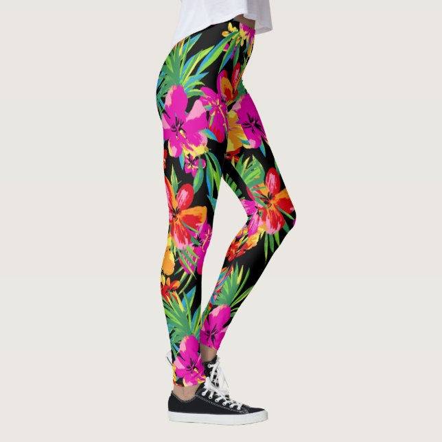 Hawaii Flowers din bakgrund Färg Leggings (Höger)