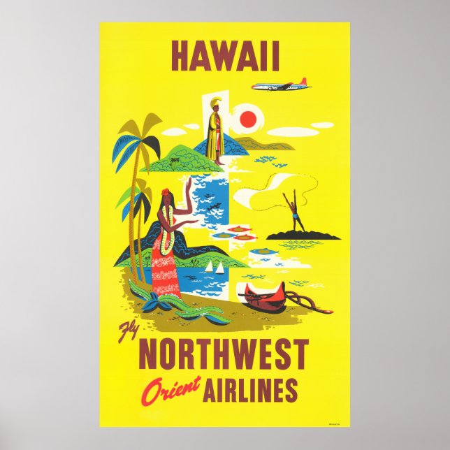 Hawaii - Fly Northwest Orient Airlines Poster (Framsidan)