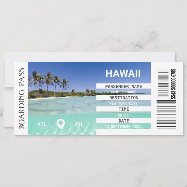 Hawaii-flygplans ombordstigningskort i helg inbjudningar (Framsida)