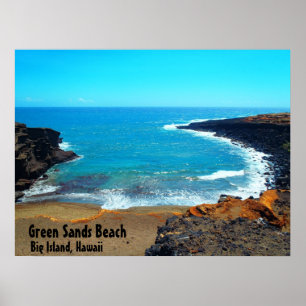 Hawaii för ö för grön Sandsstrand stor affisch