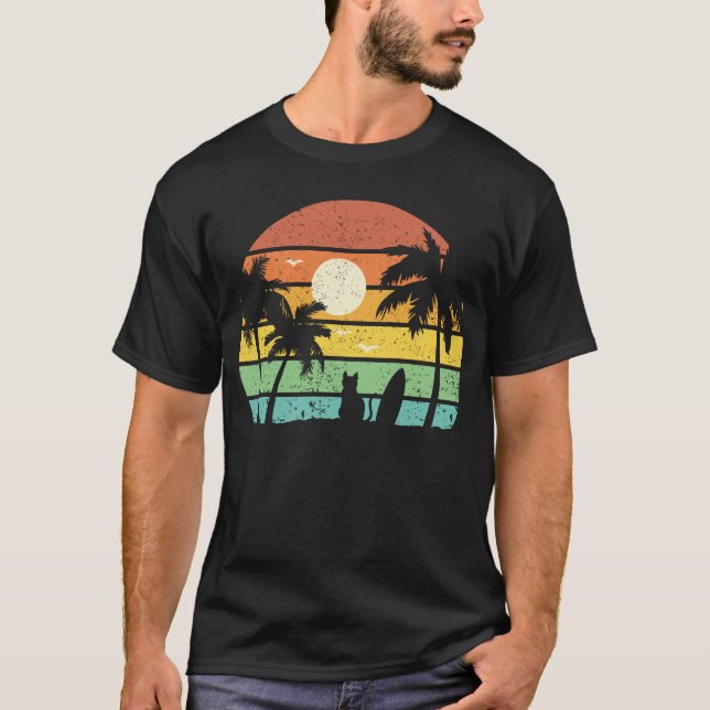 Hawaii Funny Surfing Cat Helgdag T Shirt (Framsida)