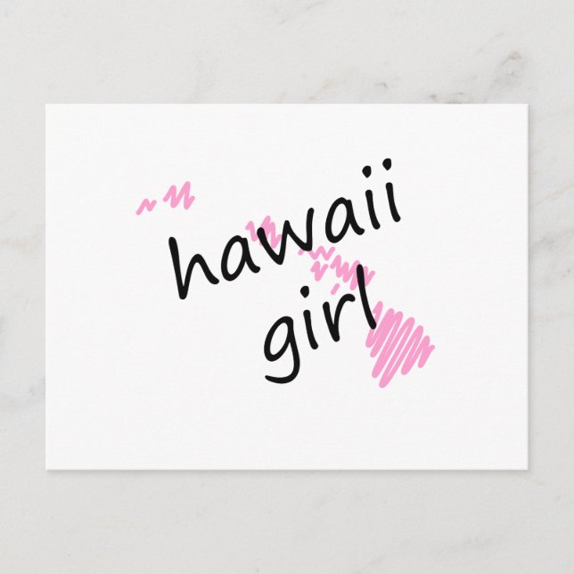 Hawaii Girl med Scribged Hawaii Karta Vykort (Framsida)