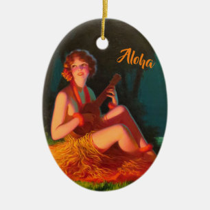 Hawaii Girl med Ukulele Julgransprydnad Keramik