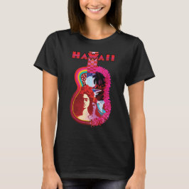 Hawaii Gitarr Hibiskus Rosa Retro Resa T Shirt