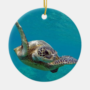 Hawaii Grönt Sea Turtle - Honu Julgransprydnad Keramik