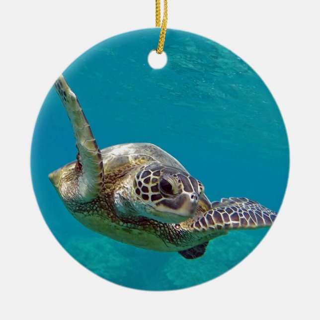 Hawaii Grönt Sea Turtle - Honu Julgransprydnad Keramik (Framsidan)