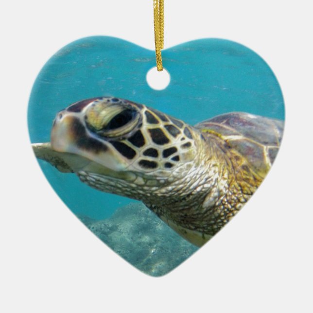 Hawaii Grönt Sea Turtle Julgransprydnad Keramik (Framsidan)