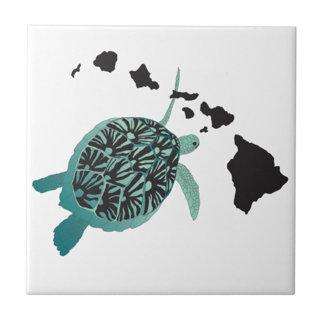 Hawaii grönt Sea Turtle och Hawaii Islands Kakelplatta (Framsidan)