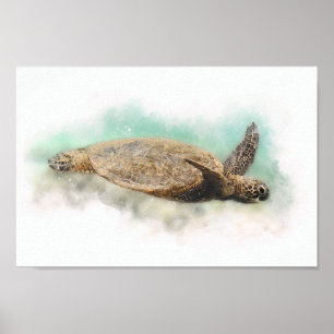 Hawaii Grönt Sea Turtle - Sea Turtle Watercolor Poster