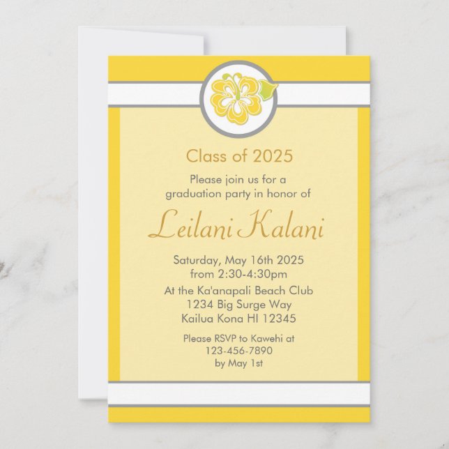 Hawaii gult: inbjudan till Hibiscus studenten (Framsida)