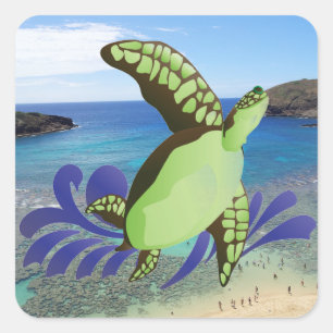 Hawaii Hanauma Bay Oahu Turtle Fyrkantigt Klistermärke