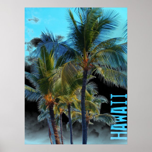 Hawaii handflatan träd art svart poster (Framsidan)