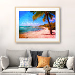 Hawaii Handflatan Träd Vintage titta på foto på bå Poster<br><div class="desc">"På strandtid." Spola tillbaka till minnen av lata, tropiska stranddagar när man tittar på hawaii-rekretro, vintage, eländiga poster utskrift av en ensam handflatan-träd på en sandig, halvmånslig strand, med tydlig turkos blå himmel och vatten. Underbar för vilket rum som helst i ditt hus! Du kan enkelt anpassa den här poster...</div>