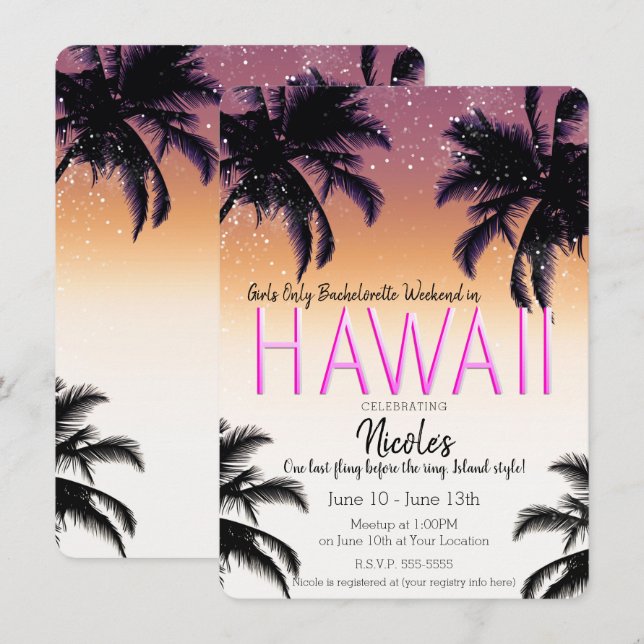 Hawaii Hawaiian Girls Helg Bachelorette Party Inbjudningar (Fram/baksida)