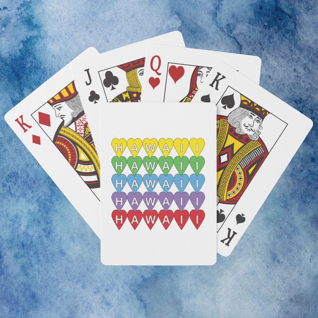 Hawaii Hearts Rainbow Casinokort (A deck of playing cards that says Hawaii inside rainbow color hearts.)