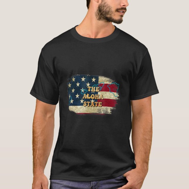 Hawaii Hi Us Flagga Motto T Shirt (Framsida)