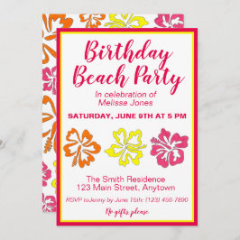 Hawaii Hibiscus Flowers Birthday Beach Party Luau Inbjudningar