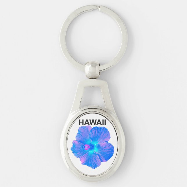 Hawaii Hibiscus Ovalt Silverfärgad Nyckelring (Framsidan)