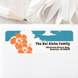 Hawaii Hibiscus & Summer Clouds Customizable Returadress Etikett
