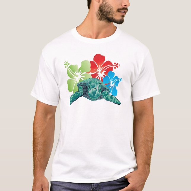 Hawaii Hibiscus Turtle T Shirt (Framsida)